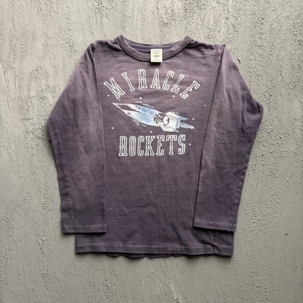 Denim Dungaree Mickey Mouse Shirt Large Purple Long Sleeve Japan Baby Tee